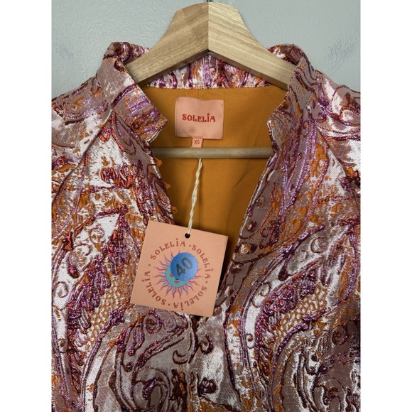 Solelia Cleo Golden Flame Metallic Paisley Brocade Dress XS Boho Luxe NWT - Picture 8 of 16